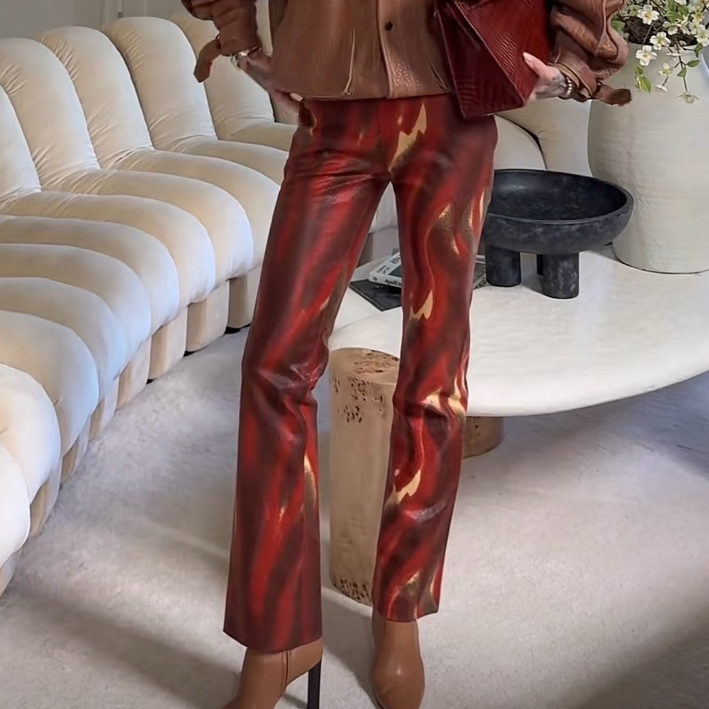 Vivienne Tam Red and Gold Flare Pants